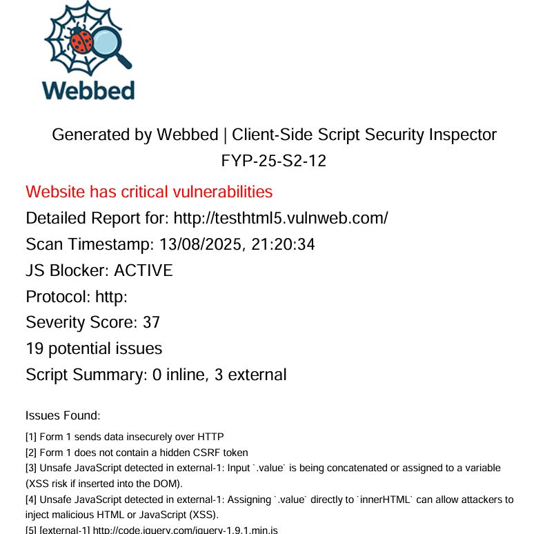 Security Report Screenshot